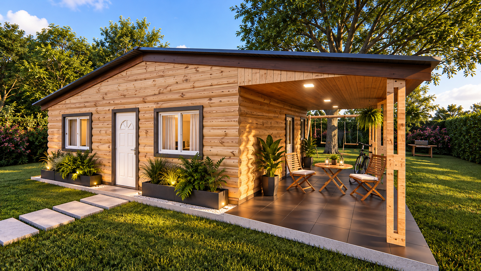 Cabaña prefabricada de madera de Tu Cassa con galería
